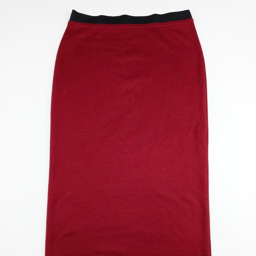 Women's IN-STYLE Straight Knit Pencil Skirt Size S Maroon Stretch Body Con